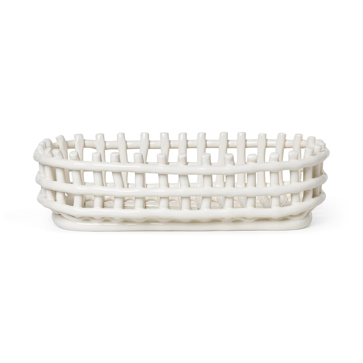 Ceramic basket oval from ferm Living in the color off-white