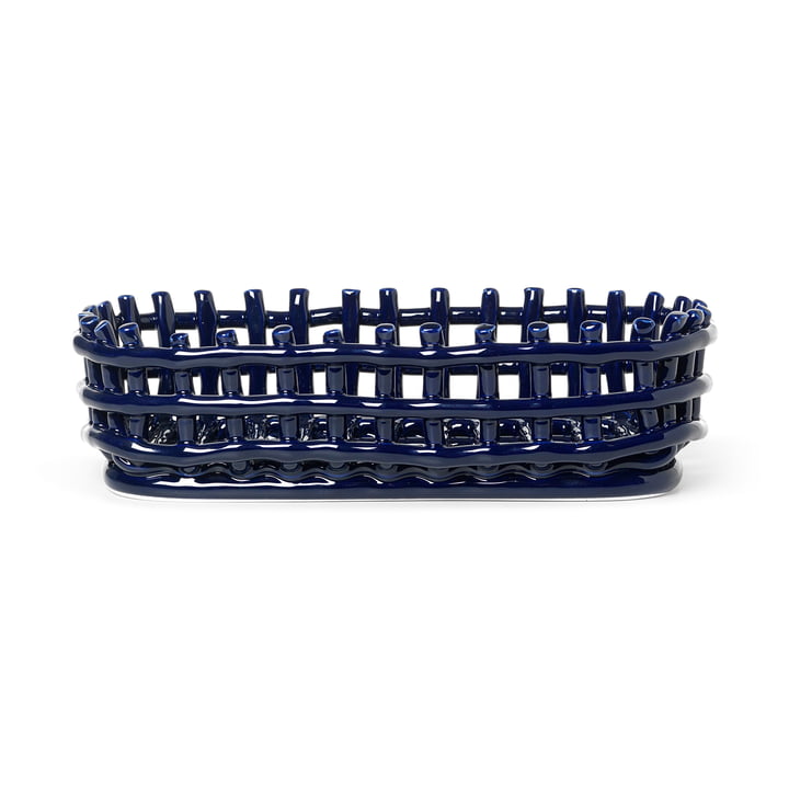 Ceramic basket oval from ferm Living in the color blue