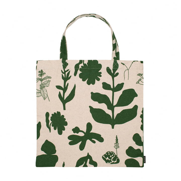 Pienet Elokuun Varjot Shopping bag from Marimekko in green / linen (Presummer 2022)
