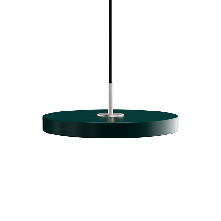 The Asteria Mini LED pendant light from Umage in steel / forest green