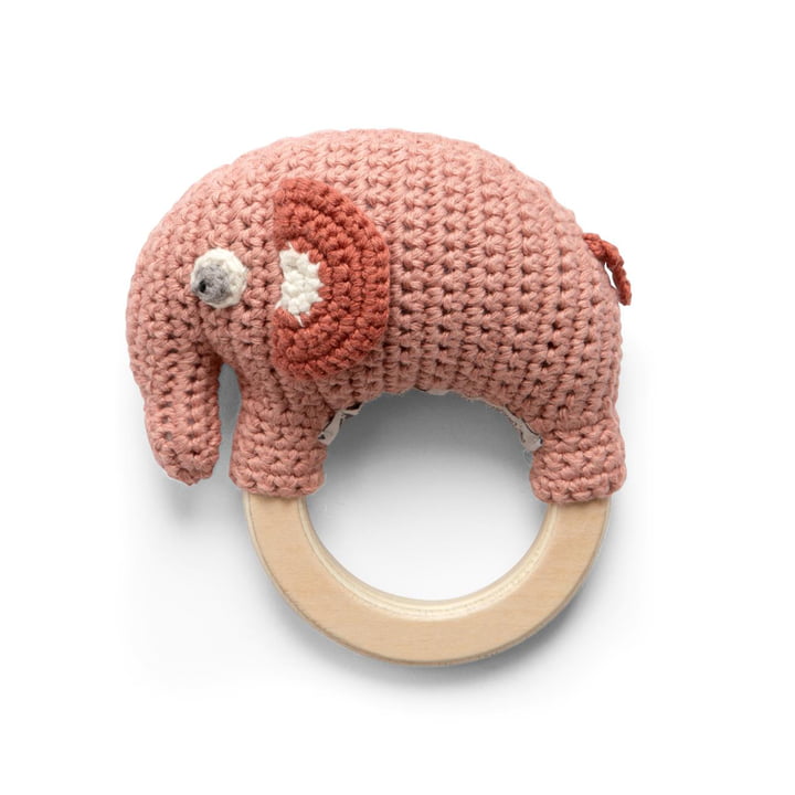 Crochet rattle elephant from Sebra in color blossom pink