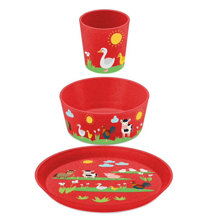 Connect Children's tableware set Farm, organic red (set of 3) by Koziol