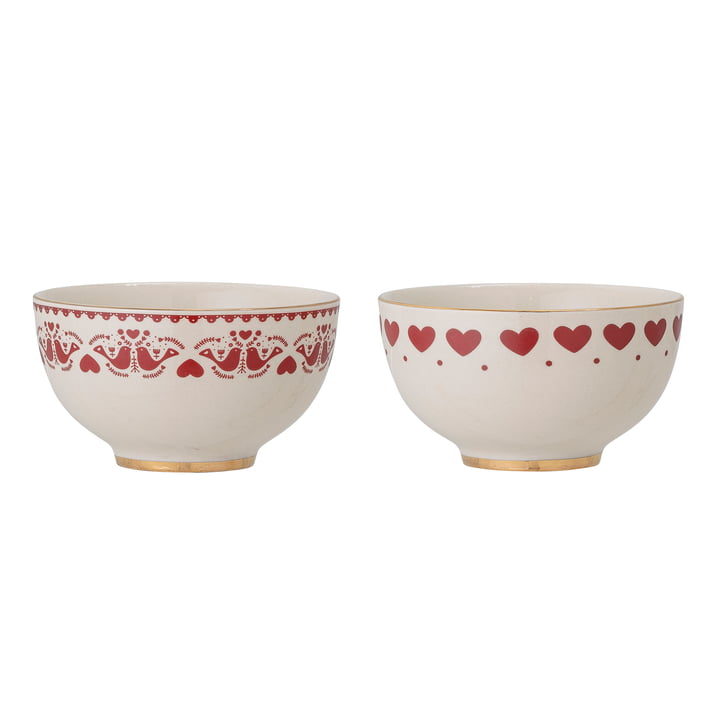 Jolly Christmas bowl Ø 14 cm from Bloomingville in red / white (set of 2)