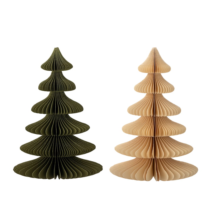 Bloomingville - Milan Decorative Christmas tree, Ø 15,5 x H 22,5 cm, green, natural (set of 2)