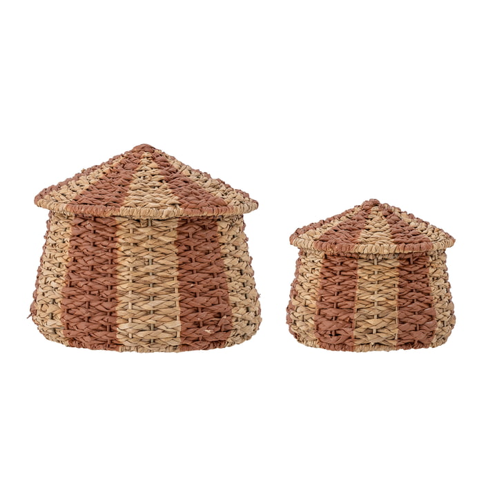 Ruddi Basket with lid, Bankuan grass, red / brown (set of 2) from Bloomingville