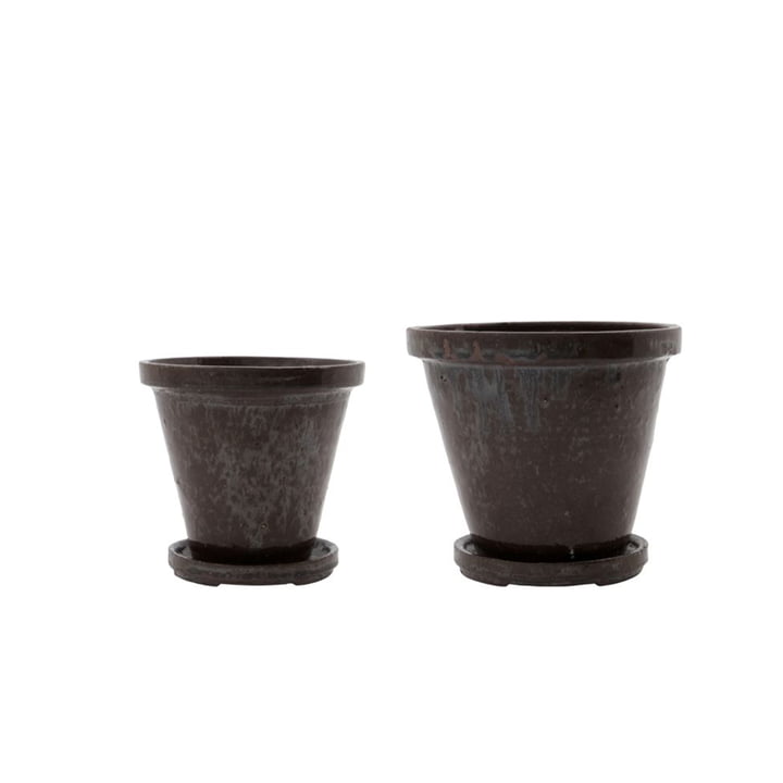 Flower Flower pot with saucer from House Doctor Ø 1 3. 5 cm / 16 cm, brown (set of 2)