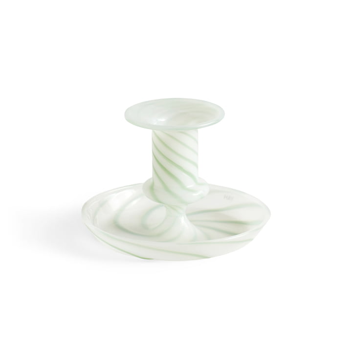 Flare Candlestick, Ø 11 x H 7.5 cm, Stripe, milk / green by Hay