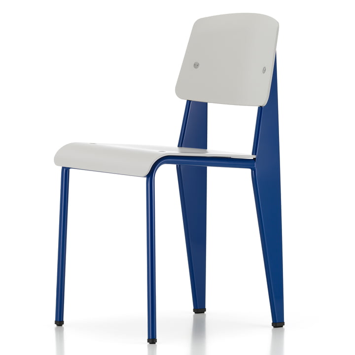 Prouvé Standard SP chair Bleu Marcoule from Vitra in the version powder coated, felt glides brown