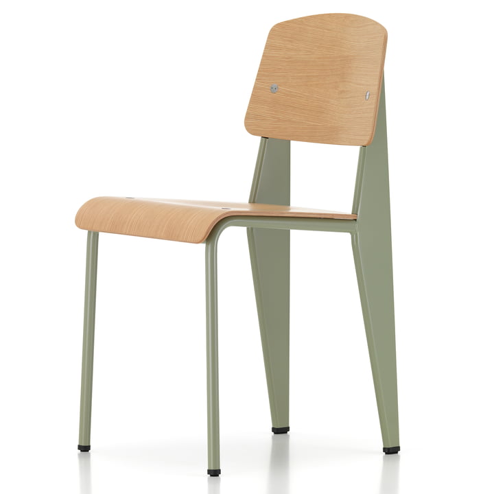 Prouvé Standard Chair Gris Vermeer from Vitra in the finish powder coated (smooth) / brown
