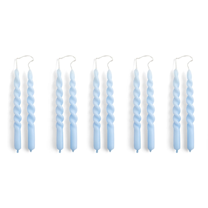 Spiral Stick candles mini, h 14 cm, light blue (set of 10) from Hay