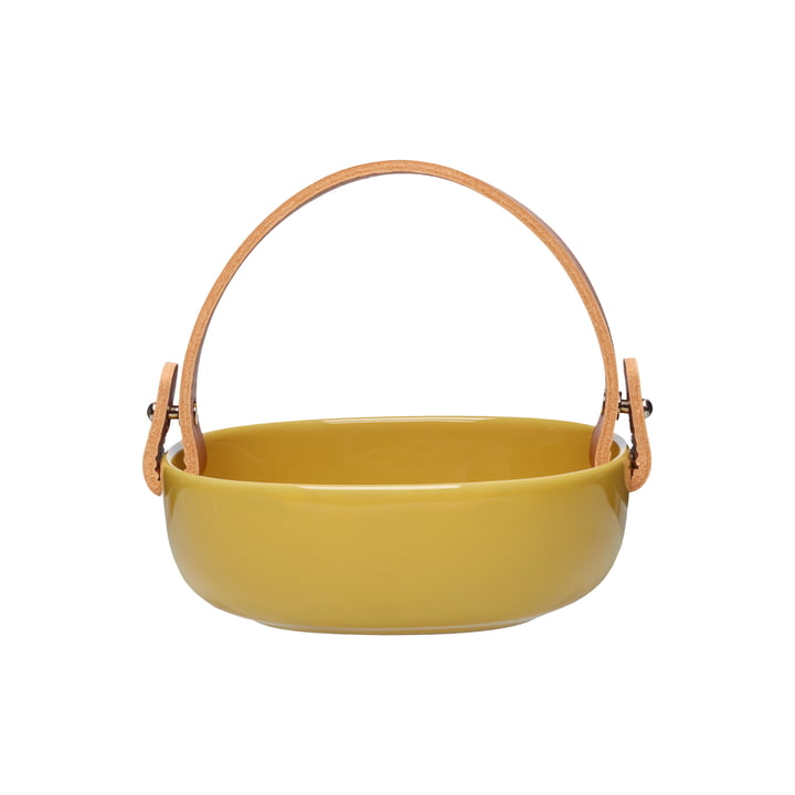 Oiva Serving bowl with leather handle, 1 2. 5 x 1 3. 5 cm, yellow by Marimekko