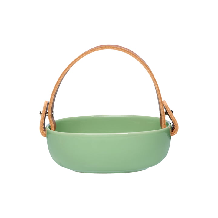 Oiva Serving bowl with leather handle, 1 2. 5 x 1 3. 5 cm, light green from Marimekko