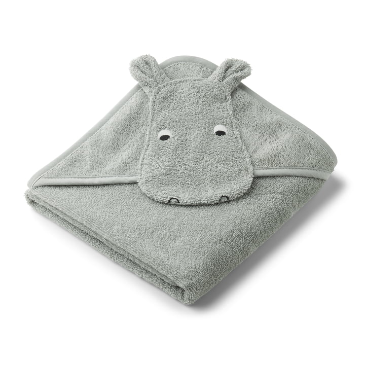 Albert Baby towel with hood by LIEWOOD in the design Hippo, dove blue