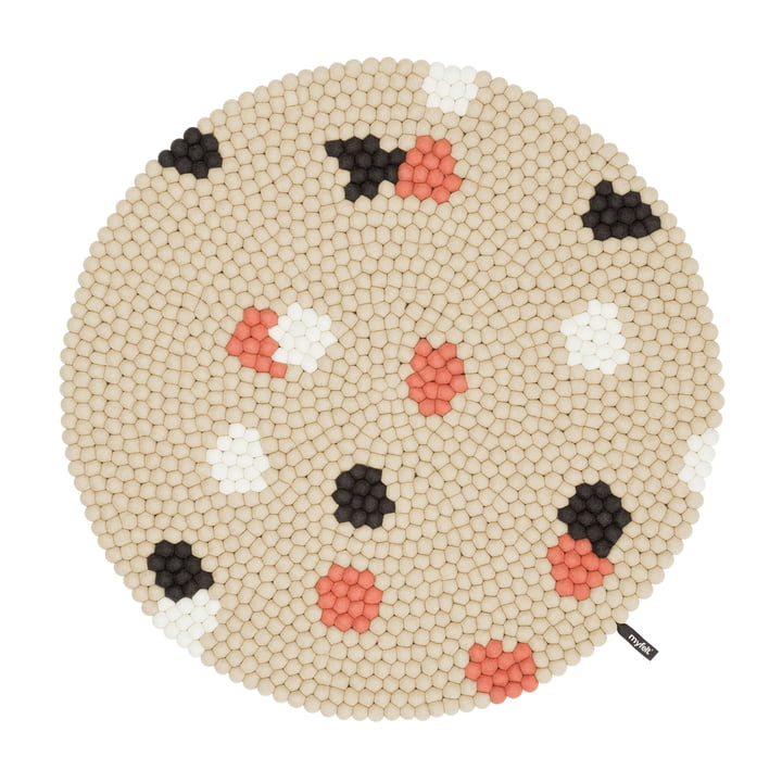 myfelt - Terra Sand Felt ball rug, Ø 180 cm, beige / white / coral / anthracite