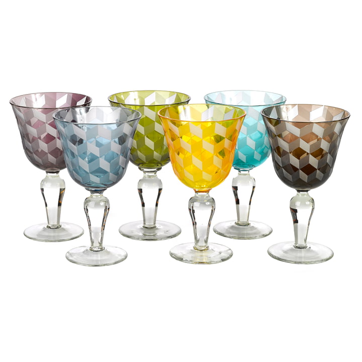 Pols Potten - Blocks Wine glass, multicolor (set of 6)
