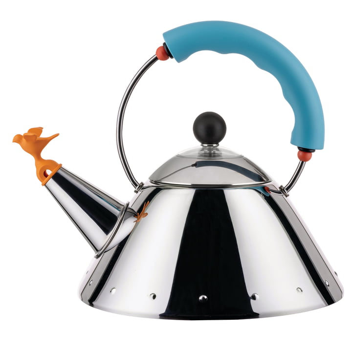 Kettle 9093 /1 "Bird Kettle" from Alessi in the finish polished / light blue