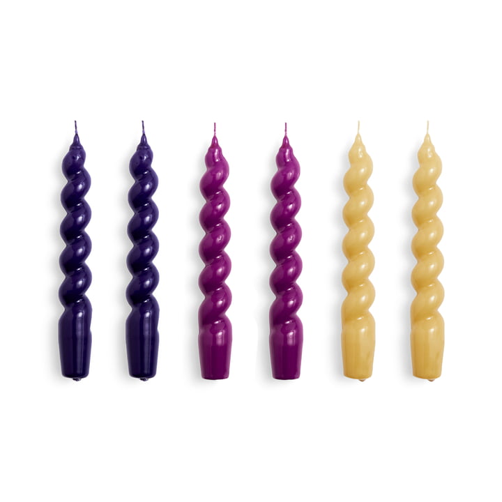 Spiral Stick candles from Hay in the design purple / fuchsia / mustard (set of 6)