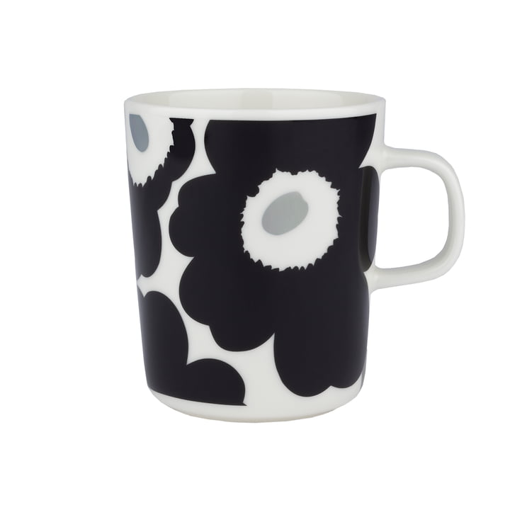 Oiva Unikko Mug with handle, 250 ml, white / black / silver by Marimekko
