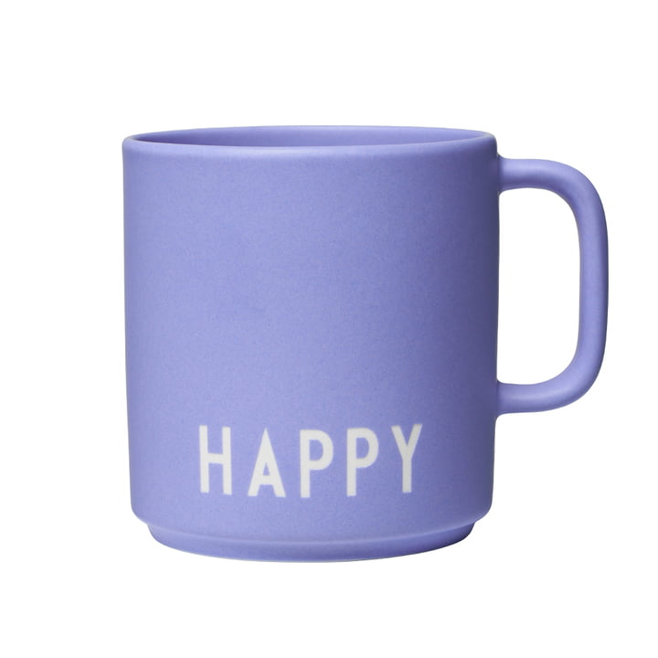 AJ Favourite Porcelain mug with handle, Happy / pale iris by Design Letters