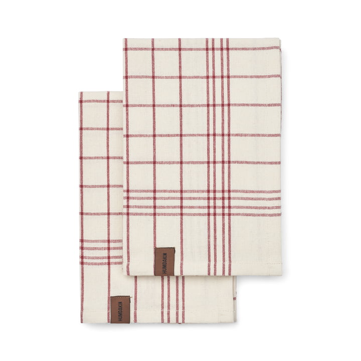 Organic cotton tea towel, 45 x 70 cm, checkered / maroon (set of 2) by Humdakin