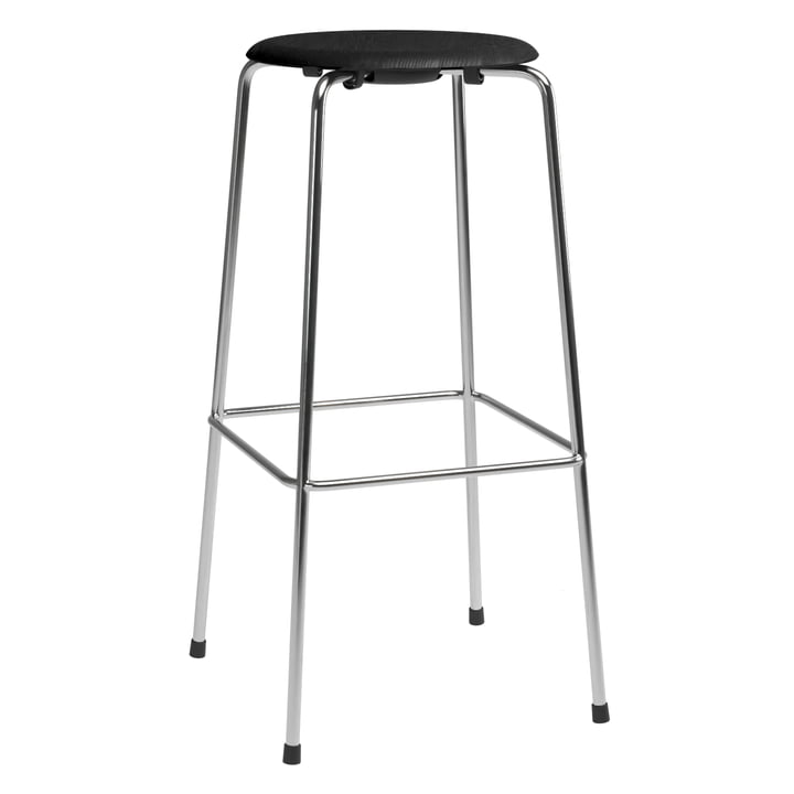 High Dot Bar stool from Fritz Hansen in the version veneer ash black / base chrome (4 legs)