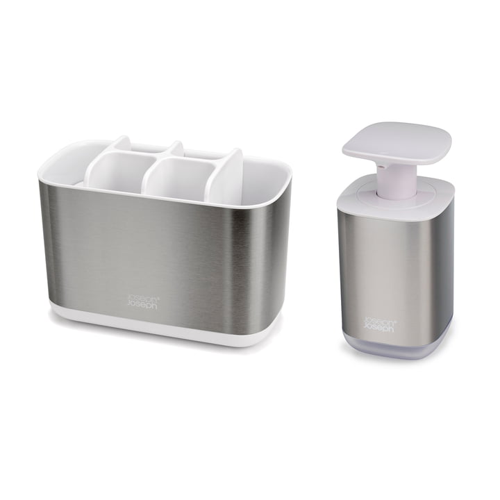 Joseph Joseph - Bathroom Beauties set, soap dispenser and large toothbrush container, stainless steel