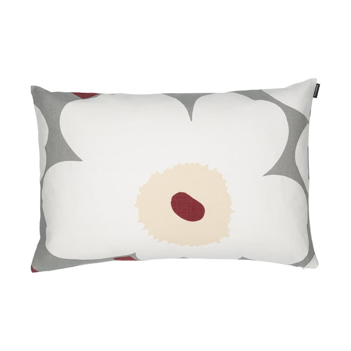 Unikko Cushion cover, 40 x 60 cm, light gray / white / dark red by Marimekko