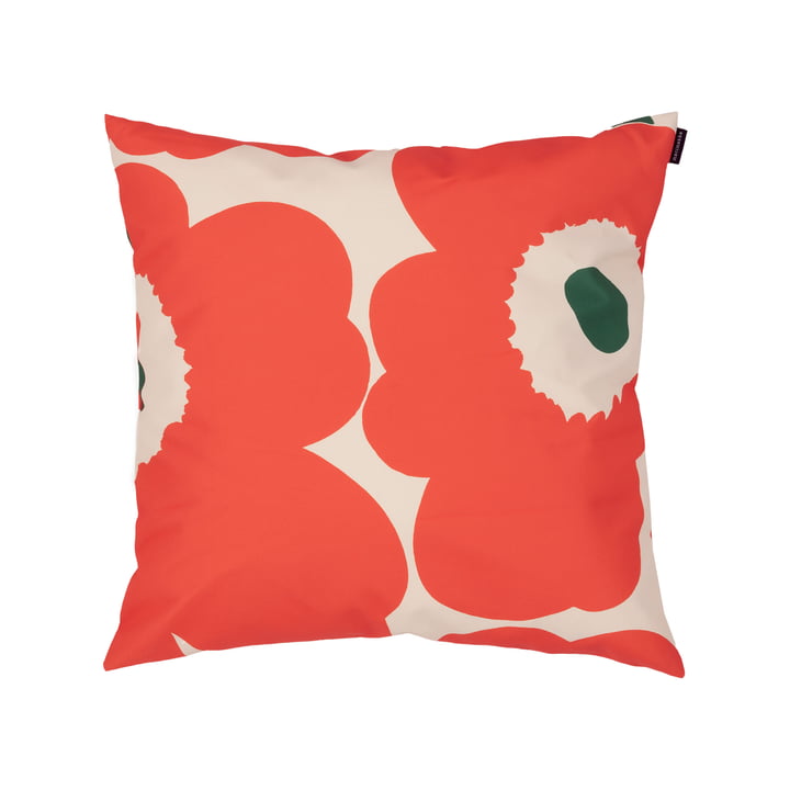 Unikko Pillowcase, 50 x 50 cm, offwhite / orange / green by Marimekko