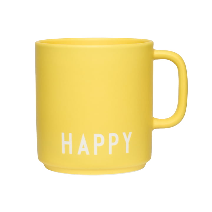 AJ Favourite Porcelain mug with handle, Happy / yellow by Design Letters