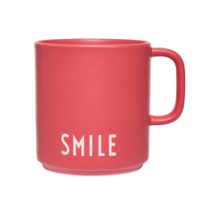 AJ Favourite Porcelain mug with handle, Smile / faded rose by Design Letters