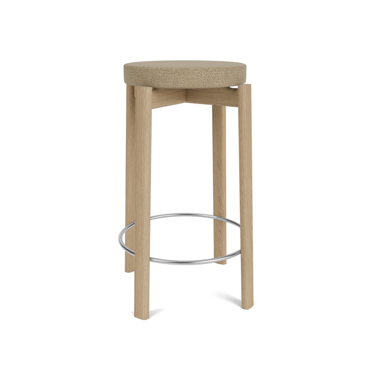Passage Bar stool, h 65 cm Ø 33 cm, natural oak / beige (fabric Audo Bouclé 02) by Audo