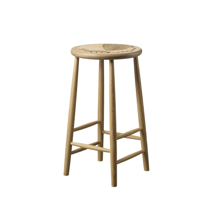 FDB Møbler - Jørgen Bækmark round bar stool J165C, H 65 cm, oak / natural, webbing / natural