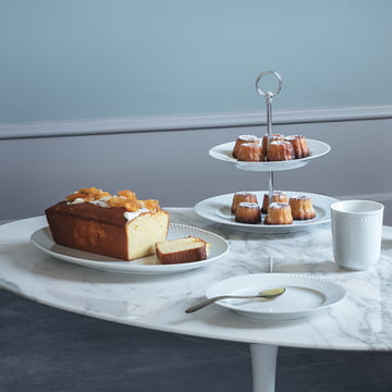 Rhombe Plate and Tiered Stand by Lyngby Porcelæn on the Table