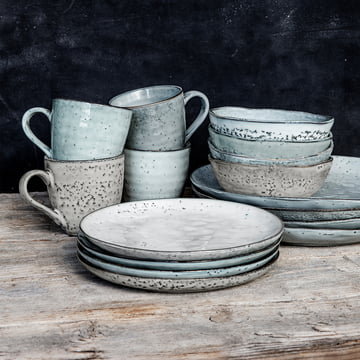 The Rustic cup H 9 cm, grey-blue from House Doctor in combination with plates and bowls