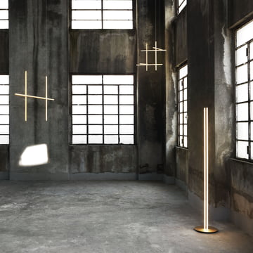 Coordinates LED floor lamp with other modules in ensemble