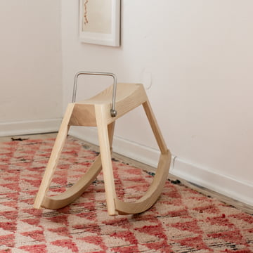 Rocking horse made of wood in the children's room of blogger Heimatbaum