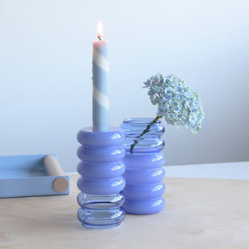 Bubble - 2 in 1 vase & Candle holder, H 13.5 cm, blue / milky blue by Design Letters