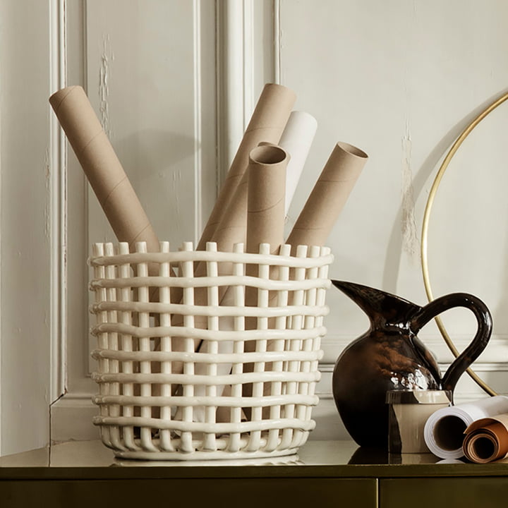 ferm Living - Ceramic Basket XL, off-white