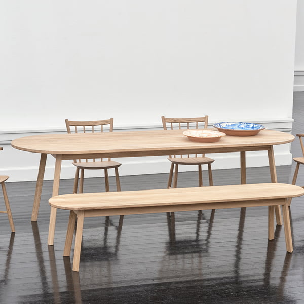 Triangle Leg Dining Table and Bench by Hay