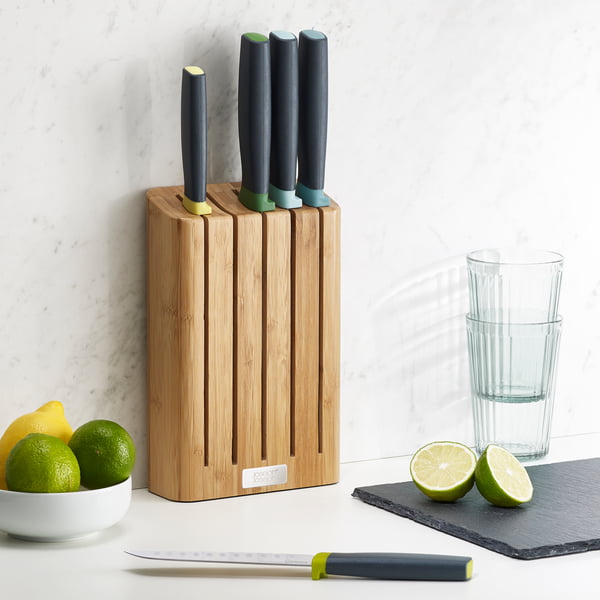 Elevate 5-piece knife set with knife block from Joseph Joseph in bamboo / stainless steel