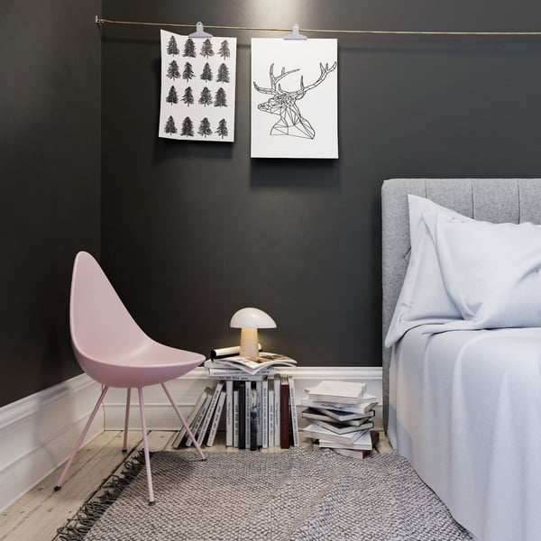 Drop Chair and Night Owl table lamp by Fritz Hansen