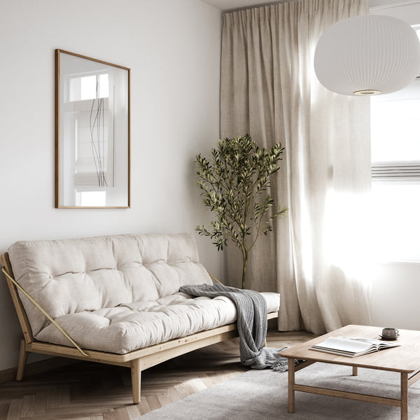 The Folk sofa bed from Karup Design in the living room with natural colors