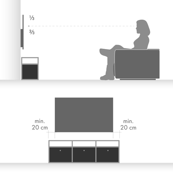 How high and wide should the TV lowboard be?